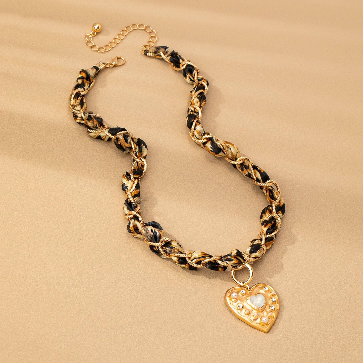 Double Cord Charm Necklace - Heart Cross Stone