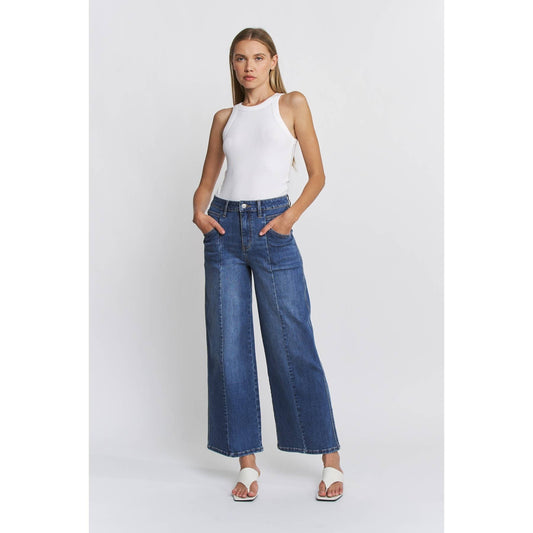 High Rise Seamed Wide Leg Ankle Jeans