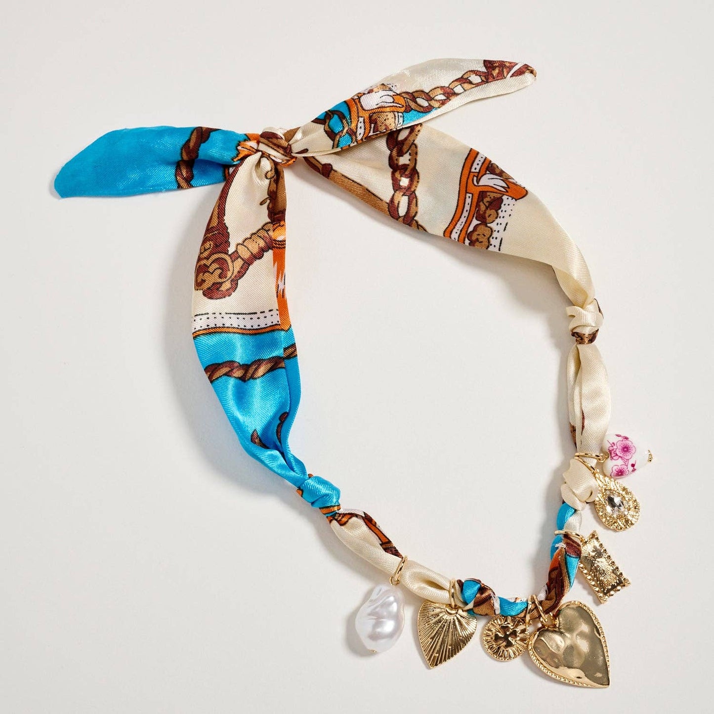 Blue & Ivory Charm Scarf Necklace