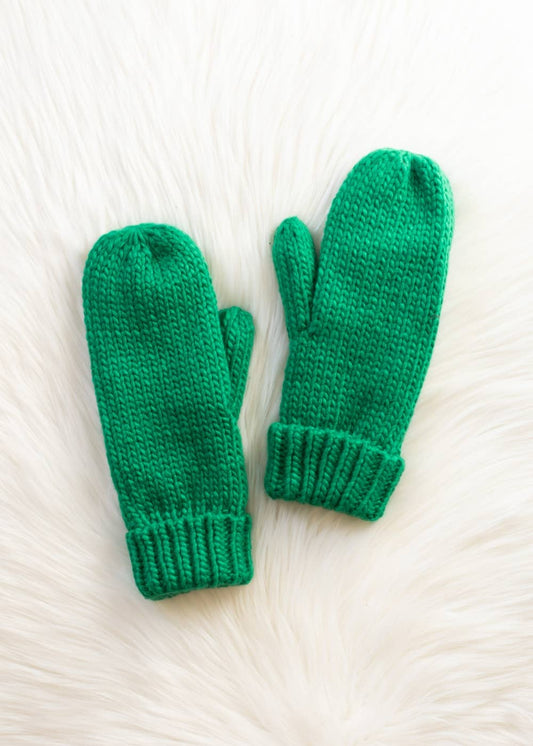 Green Cuffed Knit Mittens