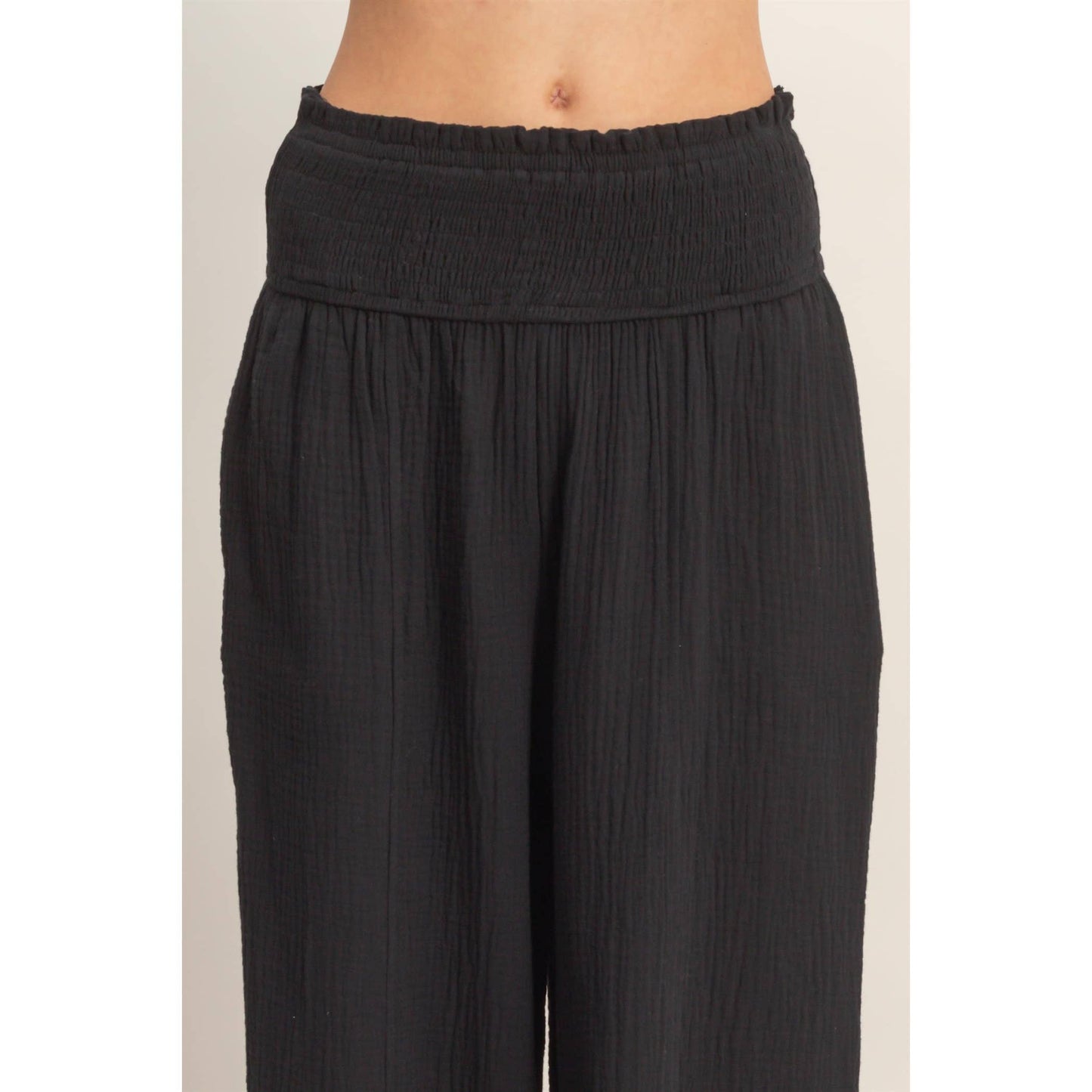Smocked Waist Wide-Leg Pants