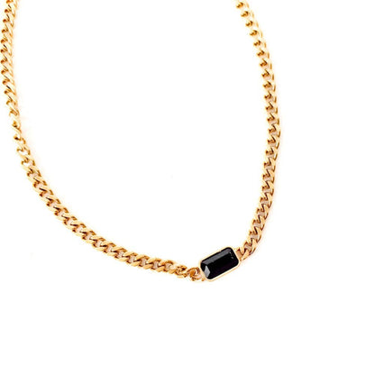 Black Stone Chain Necklace | WATERPROOF