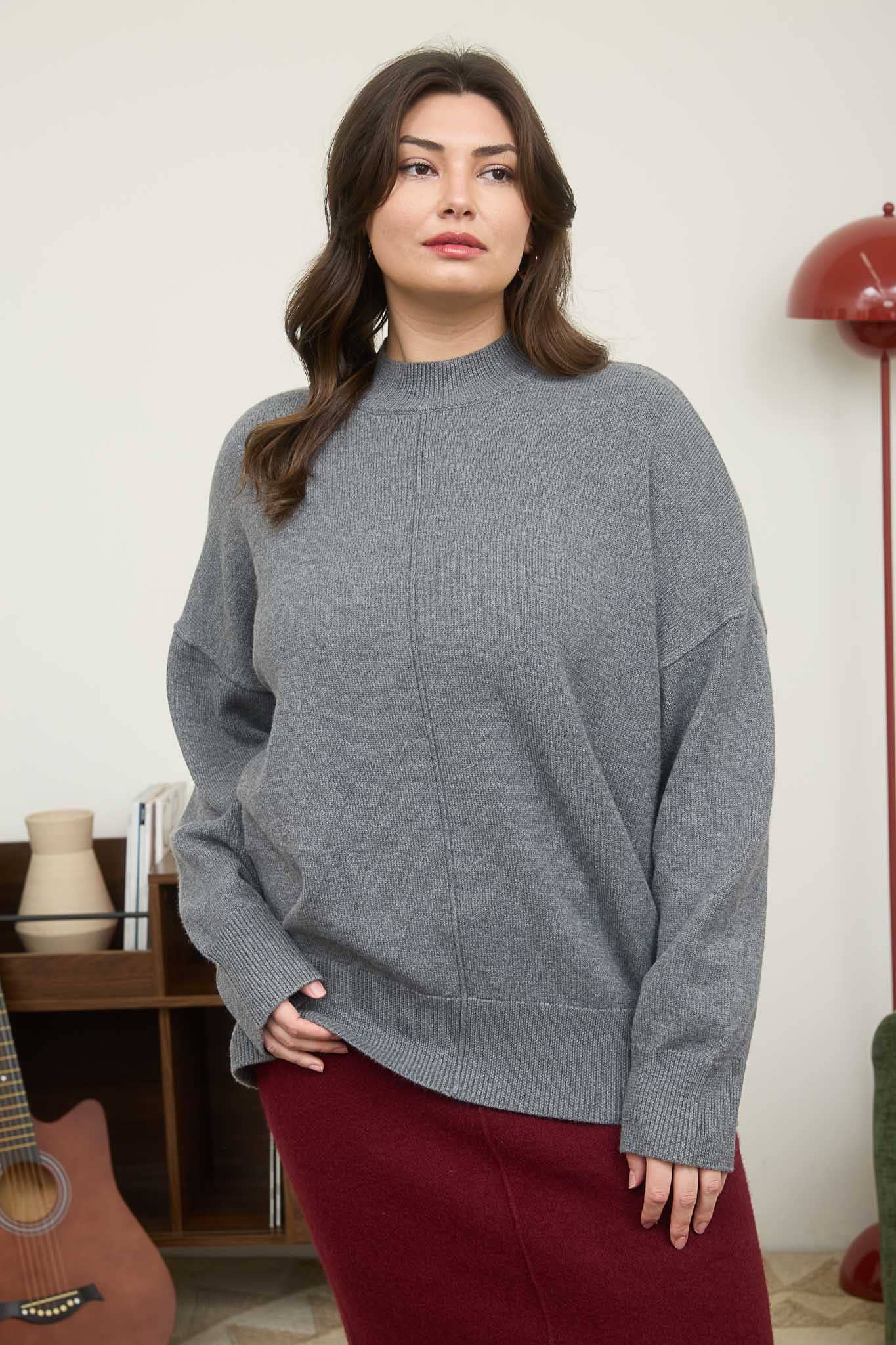 Plus Mock Neck Ribbed Knit Sweater