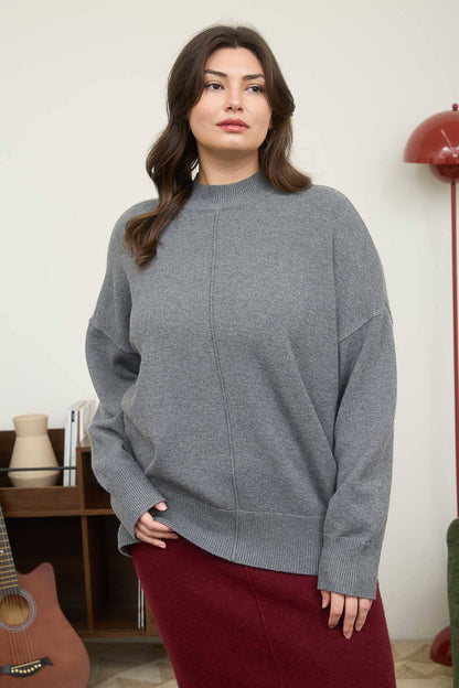 Plus Mock Neck Ribbed Knit Sweater