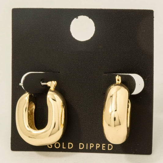 Gold Dipped Thick Oval Latch Hoop Earrings