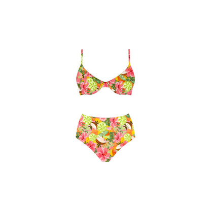 High Waisted Tropical Print Bikini Set