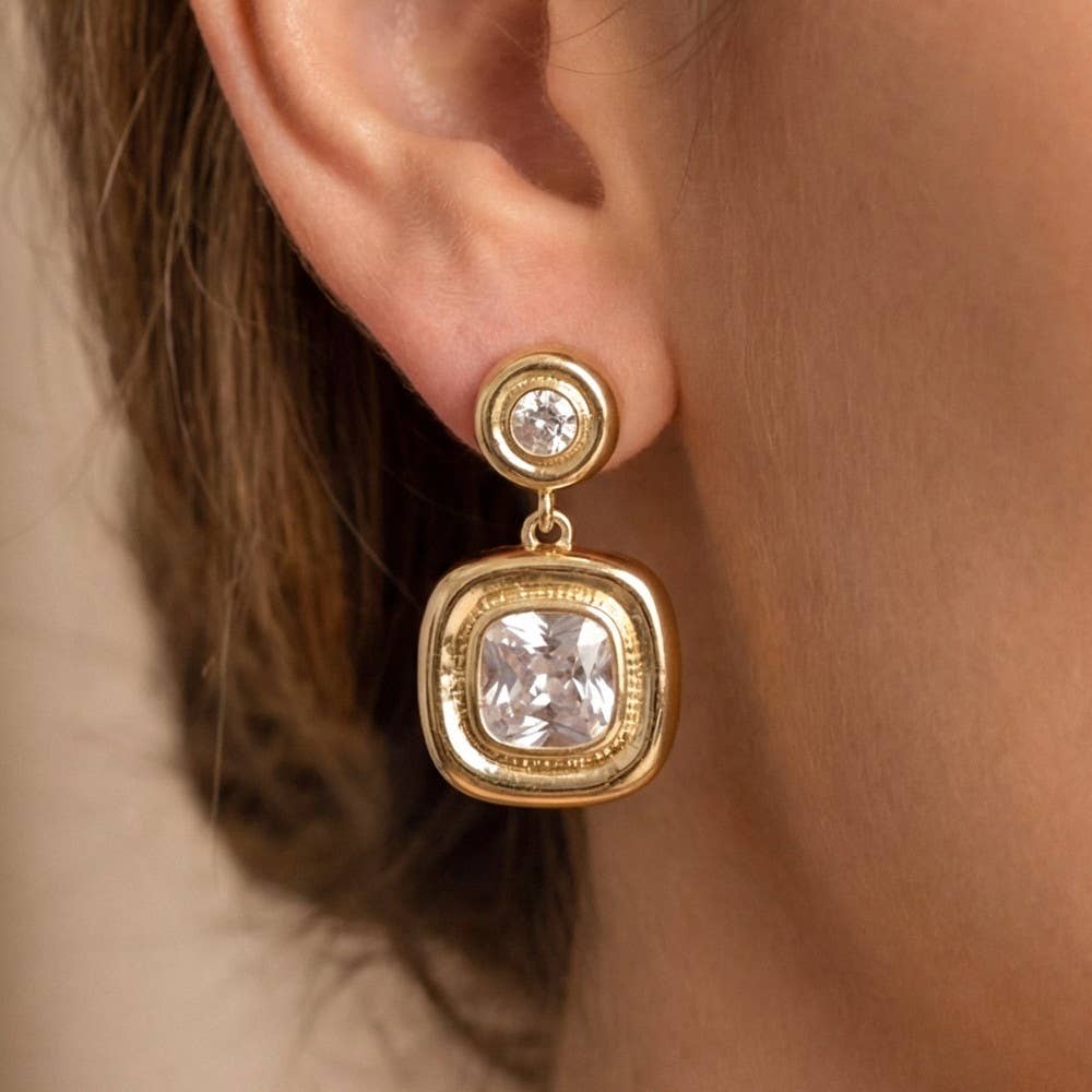 Golden Glow Cushion Drop Earrings