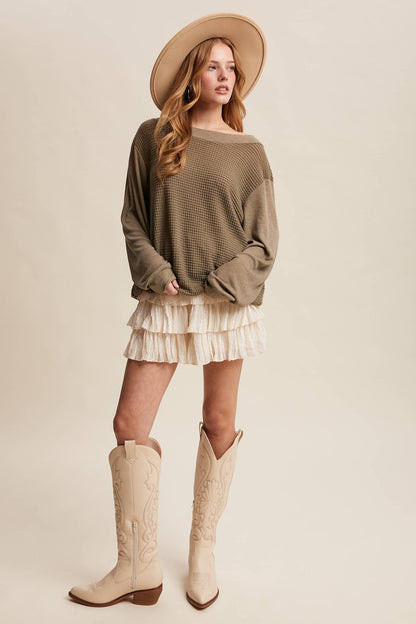 Waffle Knit Contrast Top