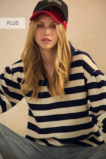 Plus Striped Ottoman Pullover