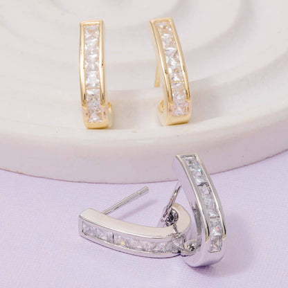 Square Studded Edge J Hoop Earrings