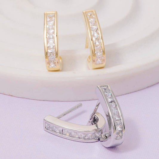 Square Studded Edge J Hoop Earrings