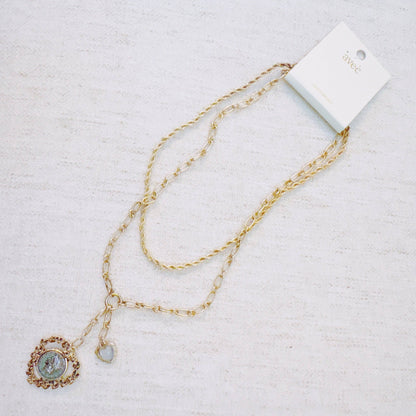 Double Chain Heart Pendant Necklace