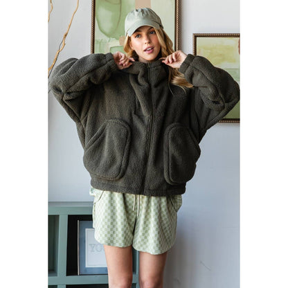 Oversized Teddy Bear Zip-Up Hoodie