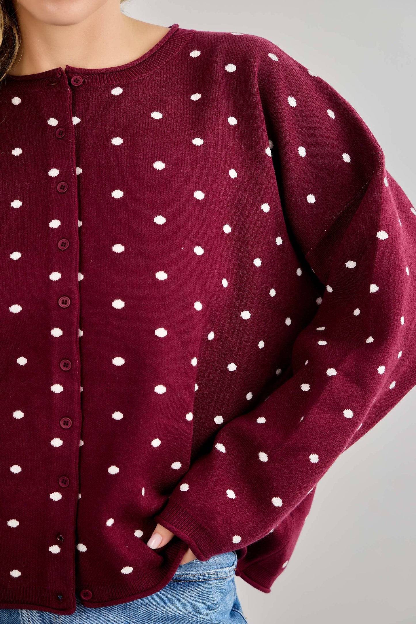 Plus Polka Dot Button-Up Cardigan