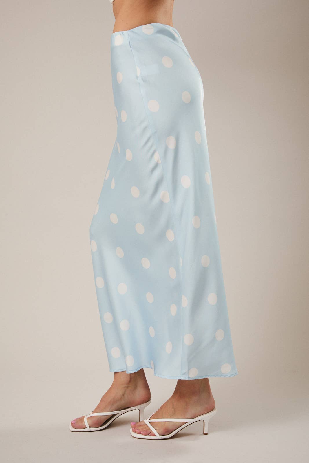 Polka Dot Satin Midi Skirt