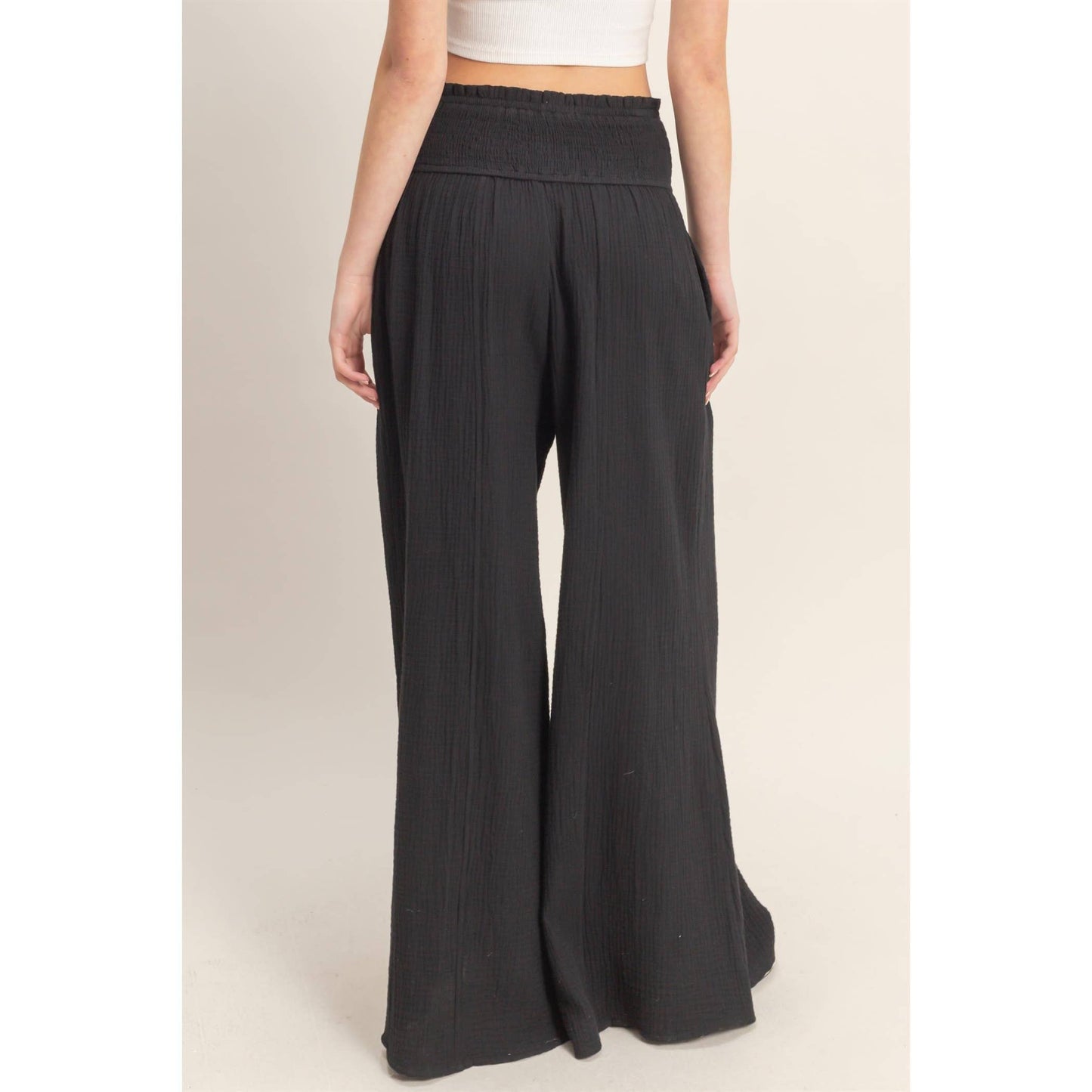 Smocked Waist Wide-Leg Pants