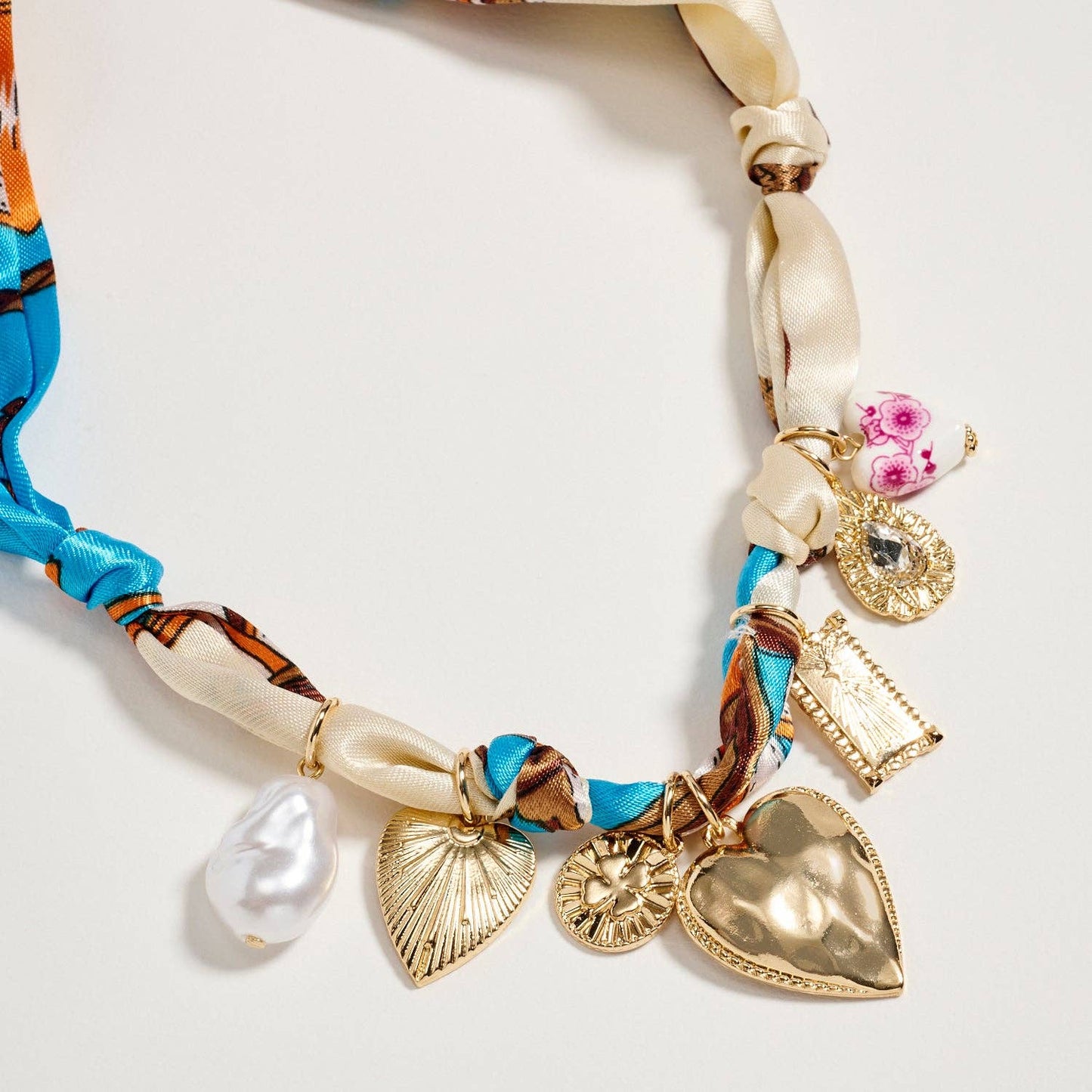Blue & Ivory Charm Scarf Necklace