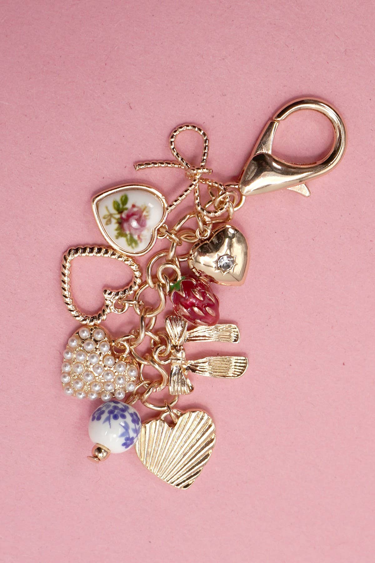 Porcelain Bow & Strawberry Bag Charm