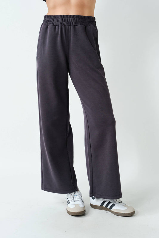 Luxe Sand Wash Rib Wide-Leg Pants