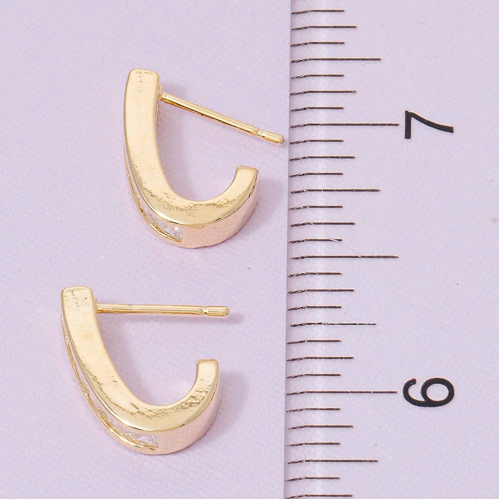 Square Studded Edge J Hoop Earrings