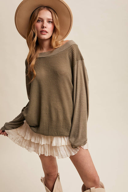 Waffle Knit Contrast Top