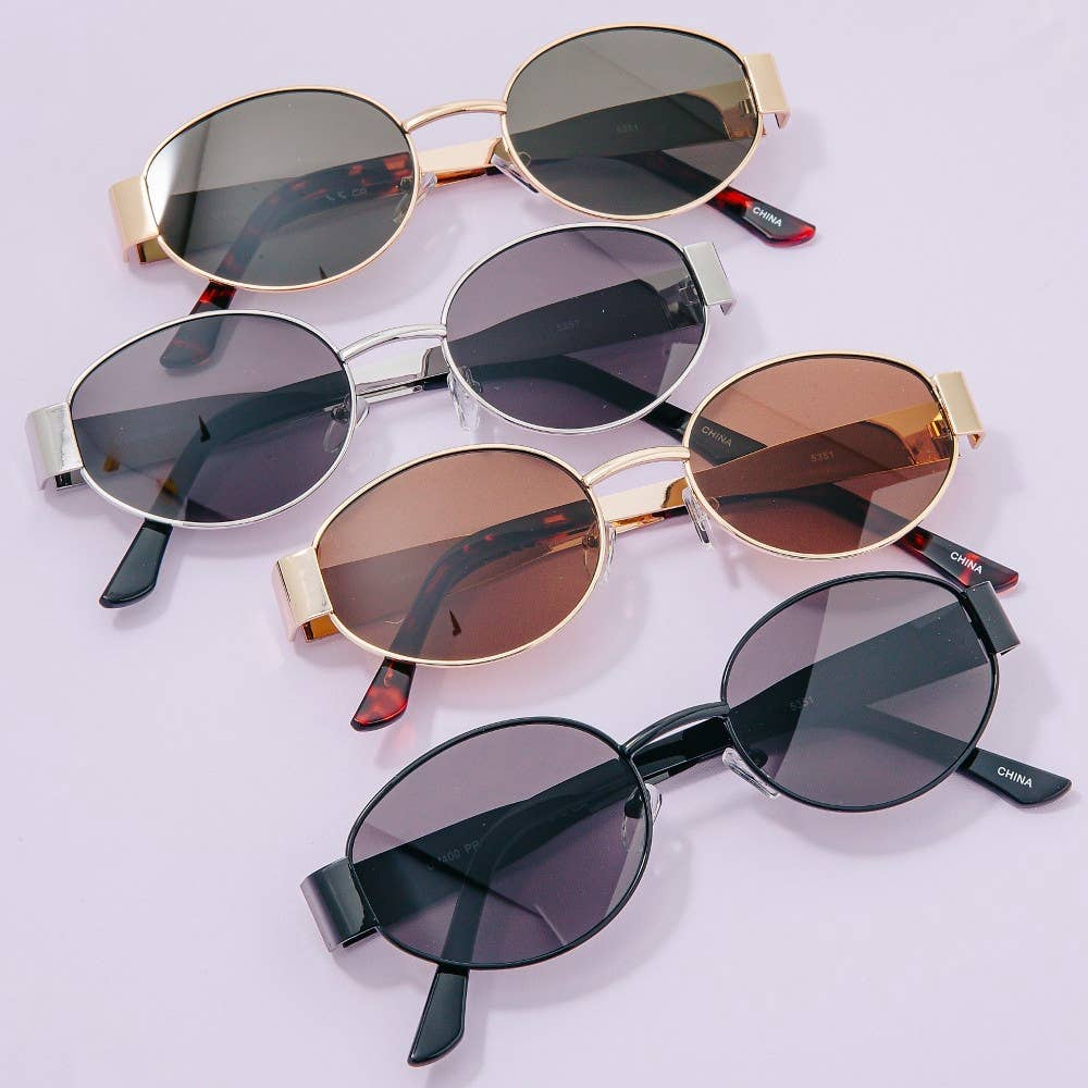 Metal Frame Oval Lens Sunglasses Set
