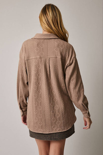 Long Sleeve Cable Knit Oversized Shirt