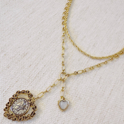 Double Chain Heart Pendant Necklace