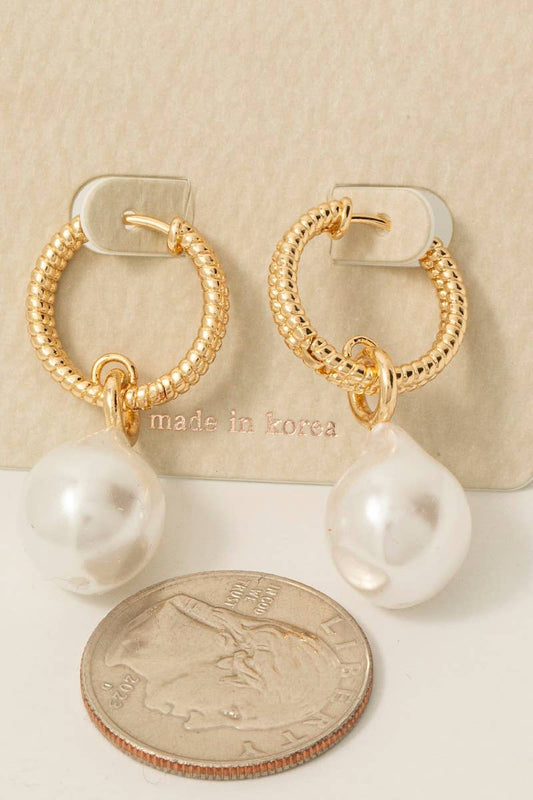 Pearl Bead Charm Hinge Hoop Earrings