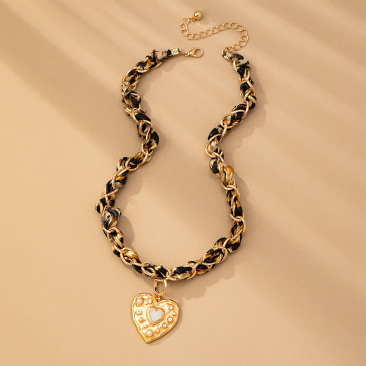Double Cord Charm Necklace - Heart Cross Stone