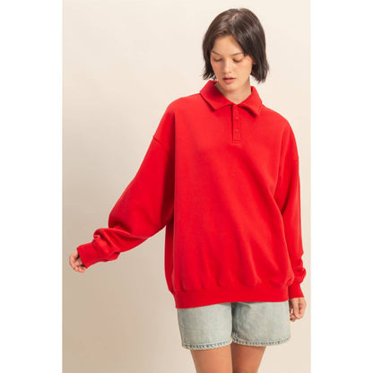 Oversized Collared Pullover Sweatshirt