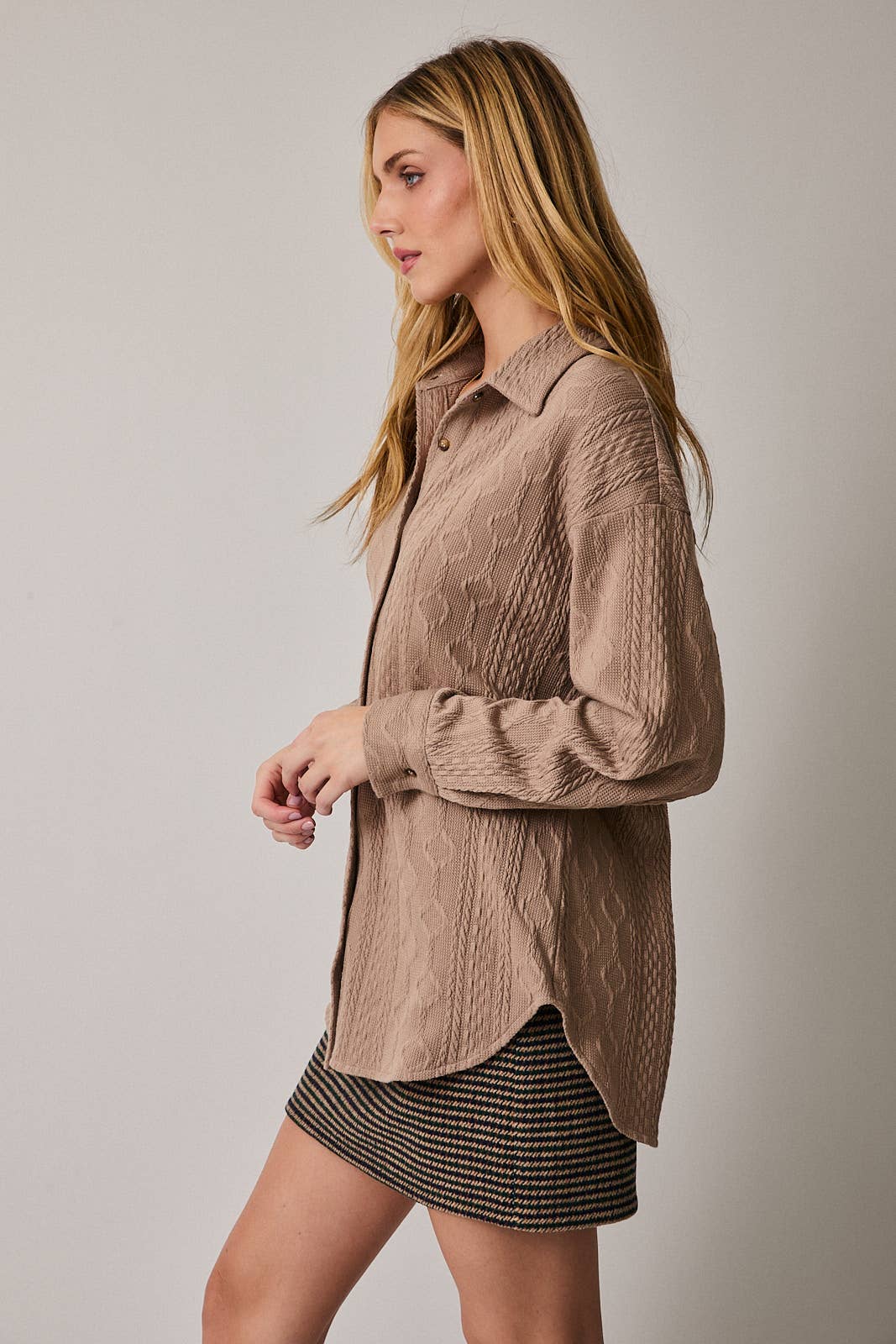 Long Sleeve Cable Knit Oversized Shirt