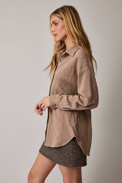 Long Sleeve Cable Knit Oversized Shirt