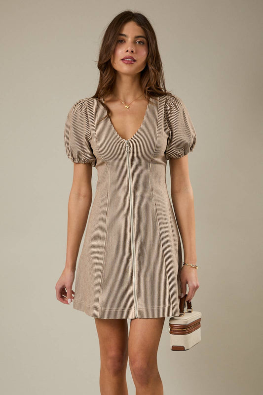 Puff Sleeve Stripe Denim Dress
