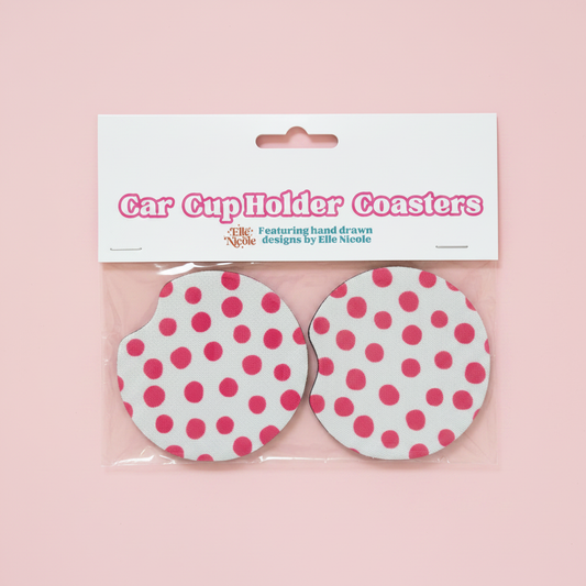 Car Cupholder Coasters - Pink Polka Dot