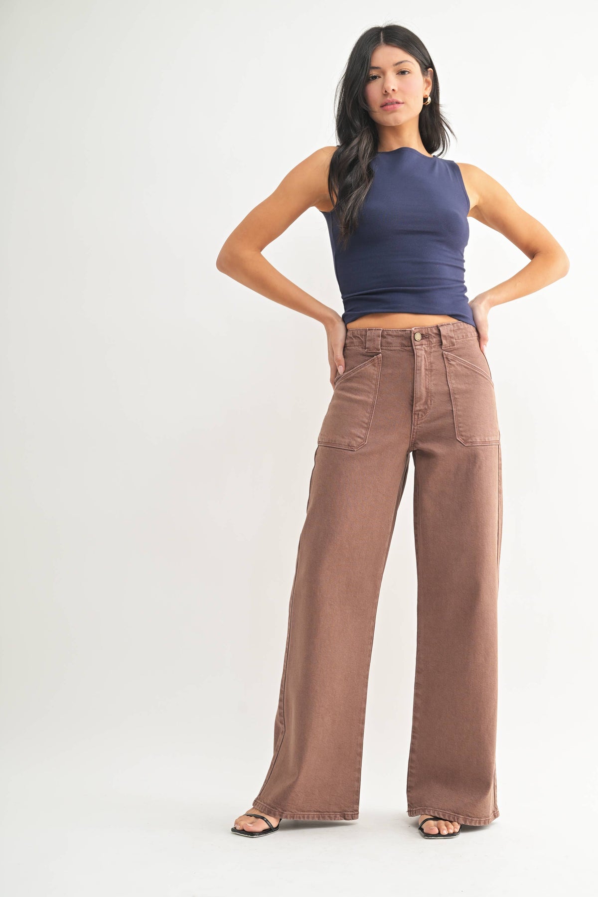 Patch Pocket Wide Leg Flare - Vintage Brown | JBD
