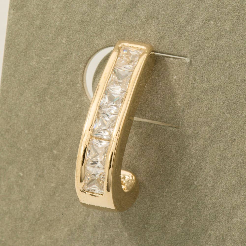 Square Studded Edge J Hoop Earrings