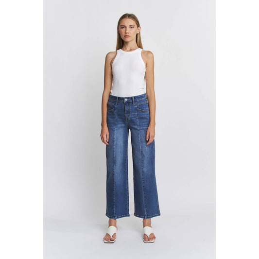 High Rise Seamed Wide Leg Ankle Jeans