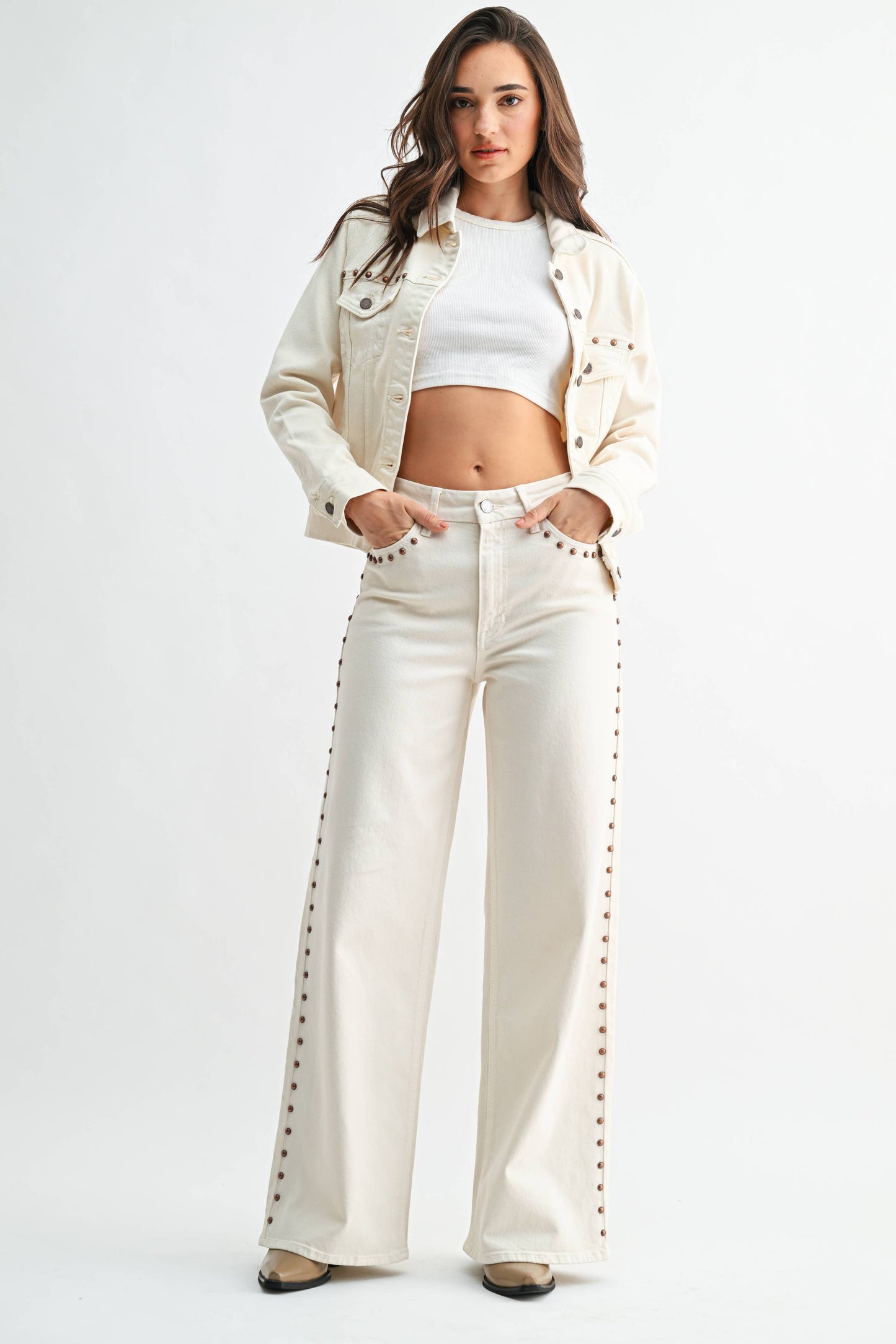 High Rise Studded Palazzo Wide Leg | JBD