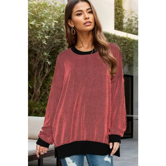 Two Color Wave Rib Sweatshirt