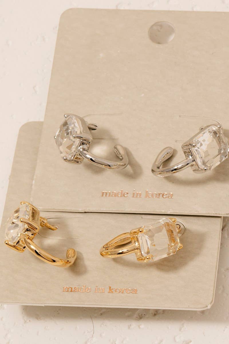 Glass Baguette Station Oval Hoop Earrings