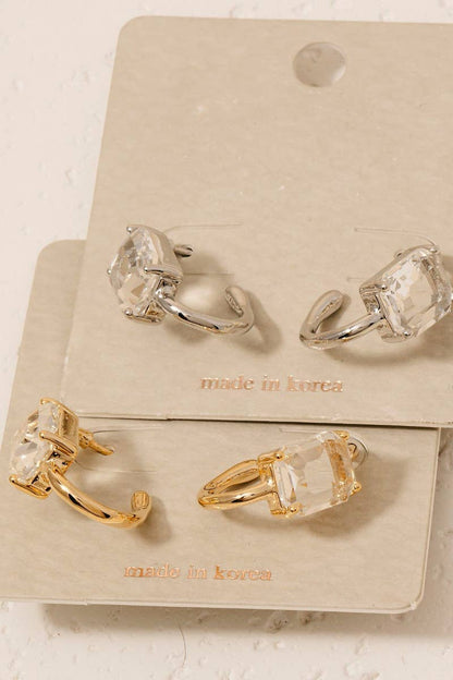 Glass Baguette Station Oval Hoop Earrings