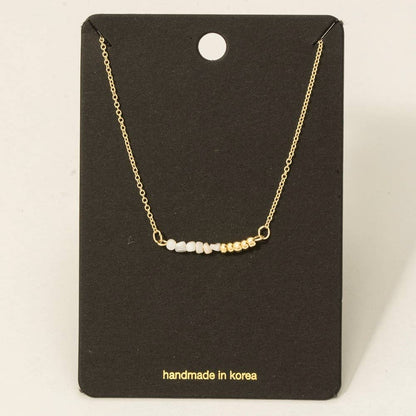Half Stone Beads Bar Pendant Necklace