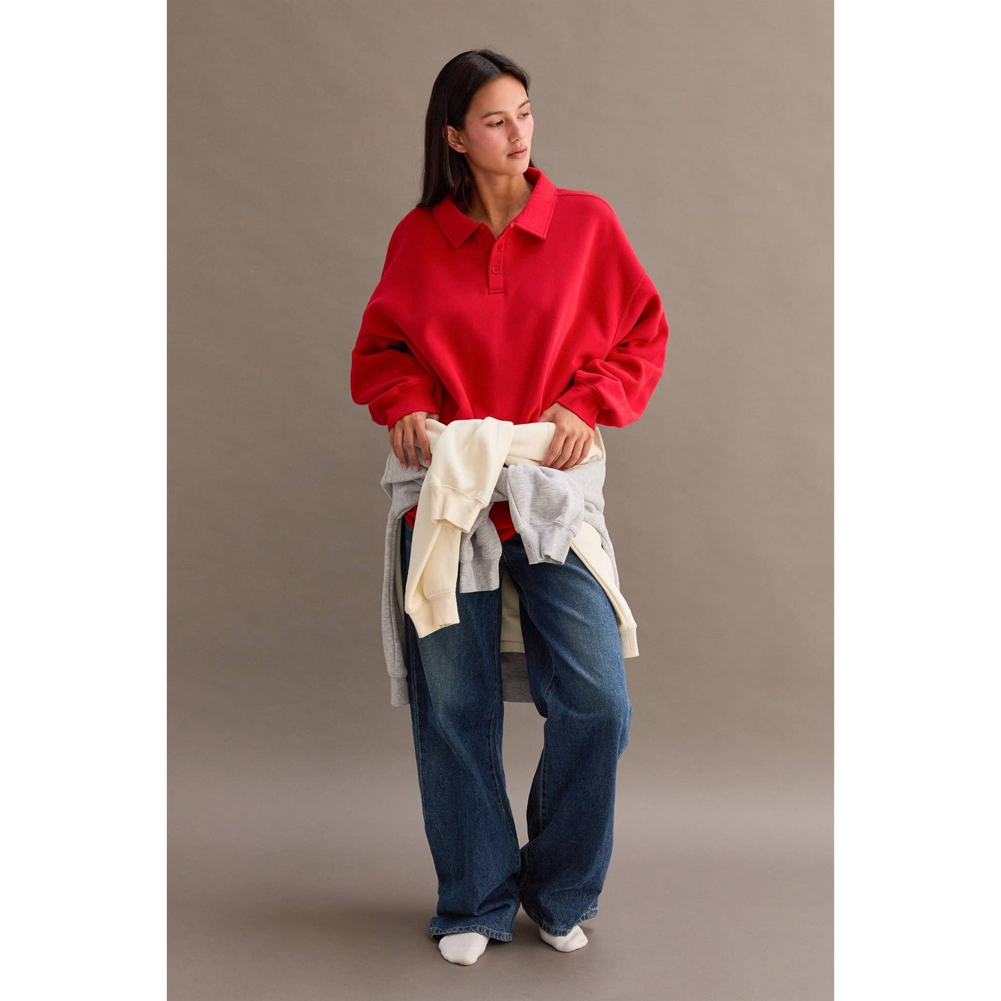 Oversized Collared Pullover Sweatshirt