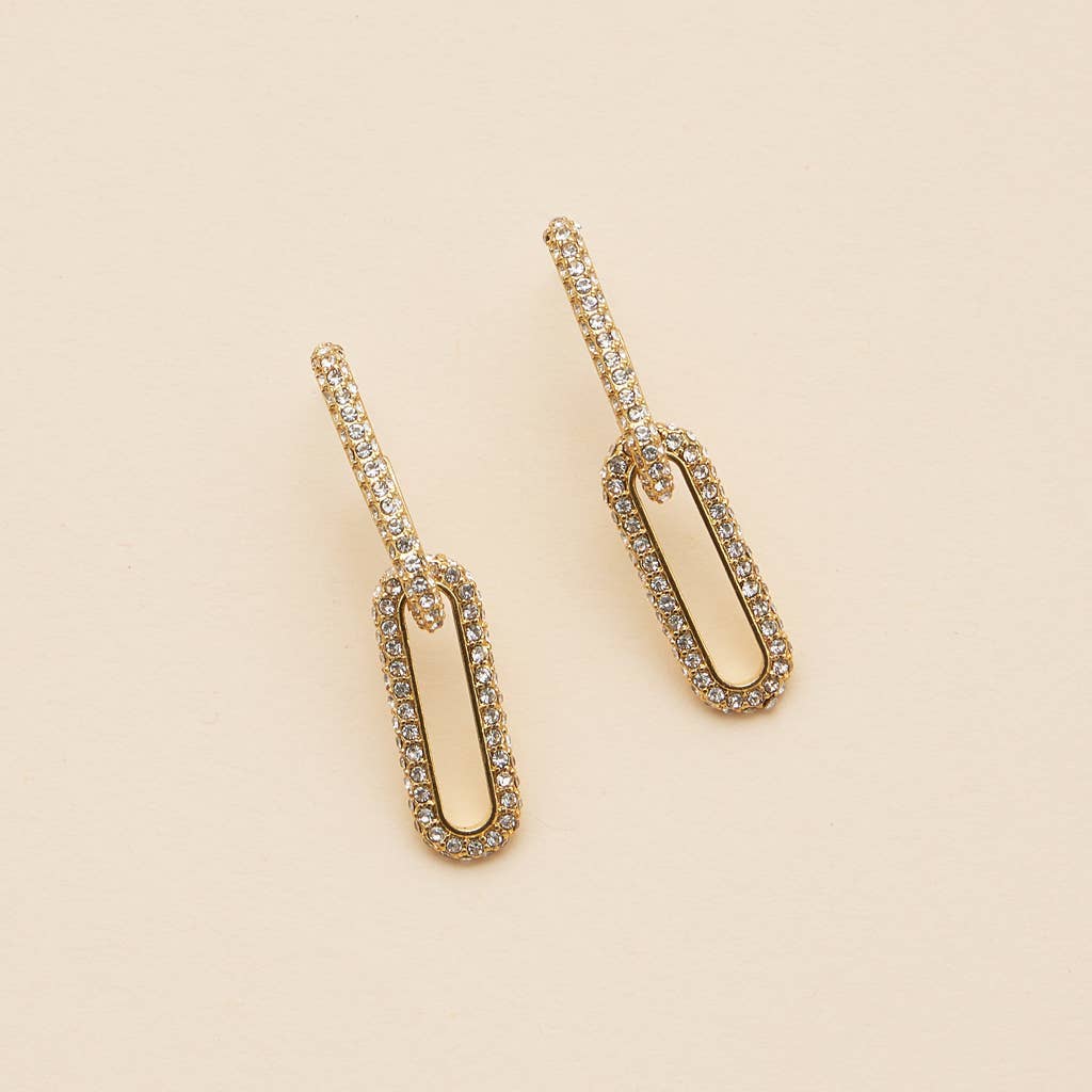 Linked 18K Gold Dip CZ Dangling Earrings
