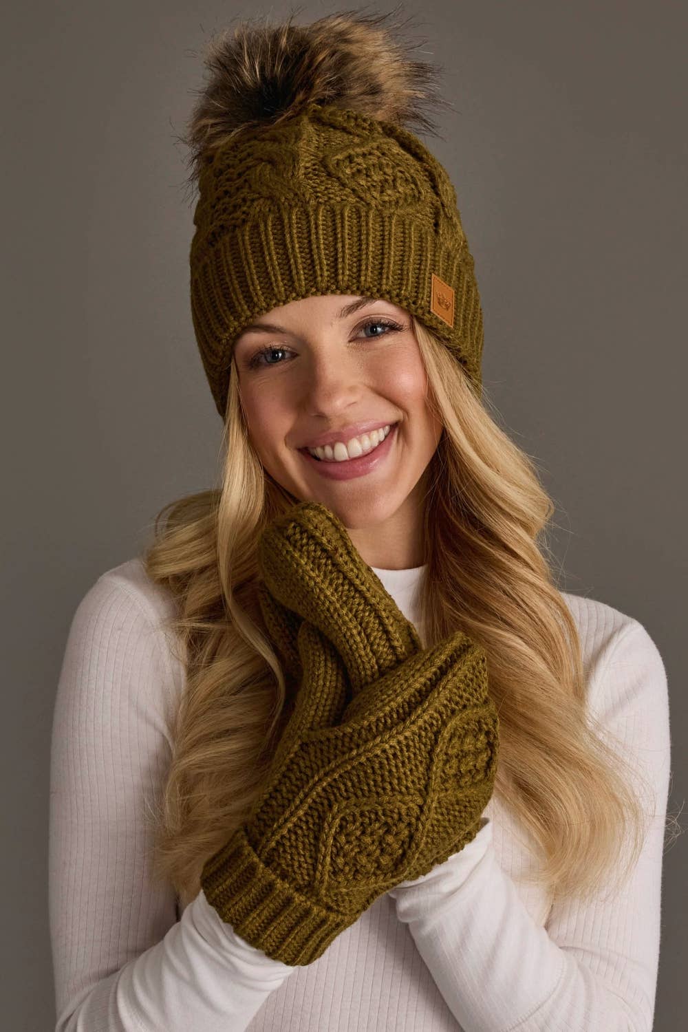 Muted Olive Cable Knit Mittens
