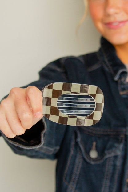 Checkered Circle Cutout Flat Claw Clip
