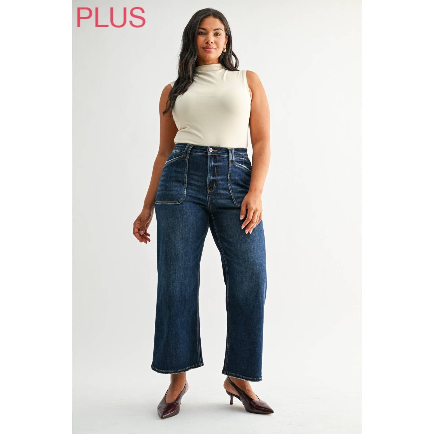 Plus Mica High Rise Wide Leg Patch Pocket Jeans