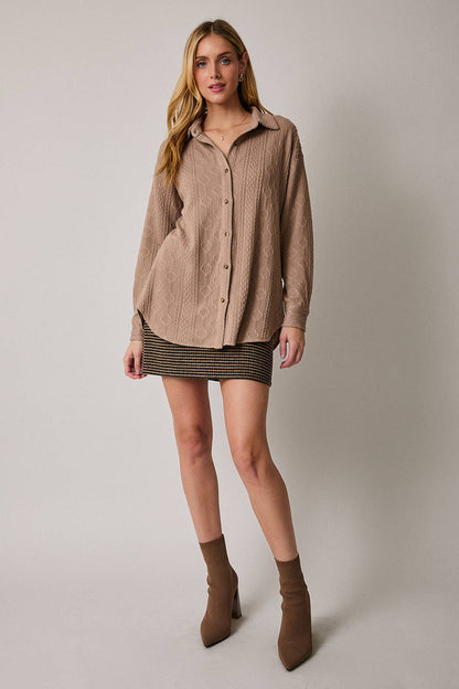 Long Sleeve Cable Knit Oversized Shirt