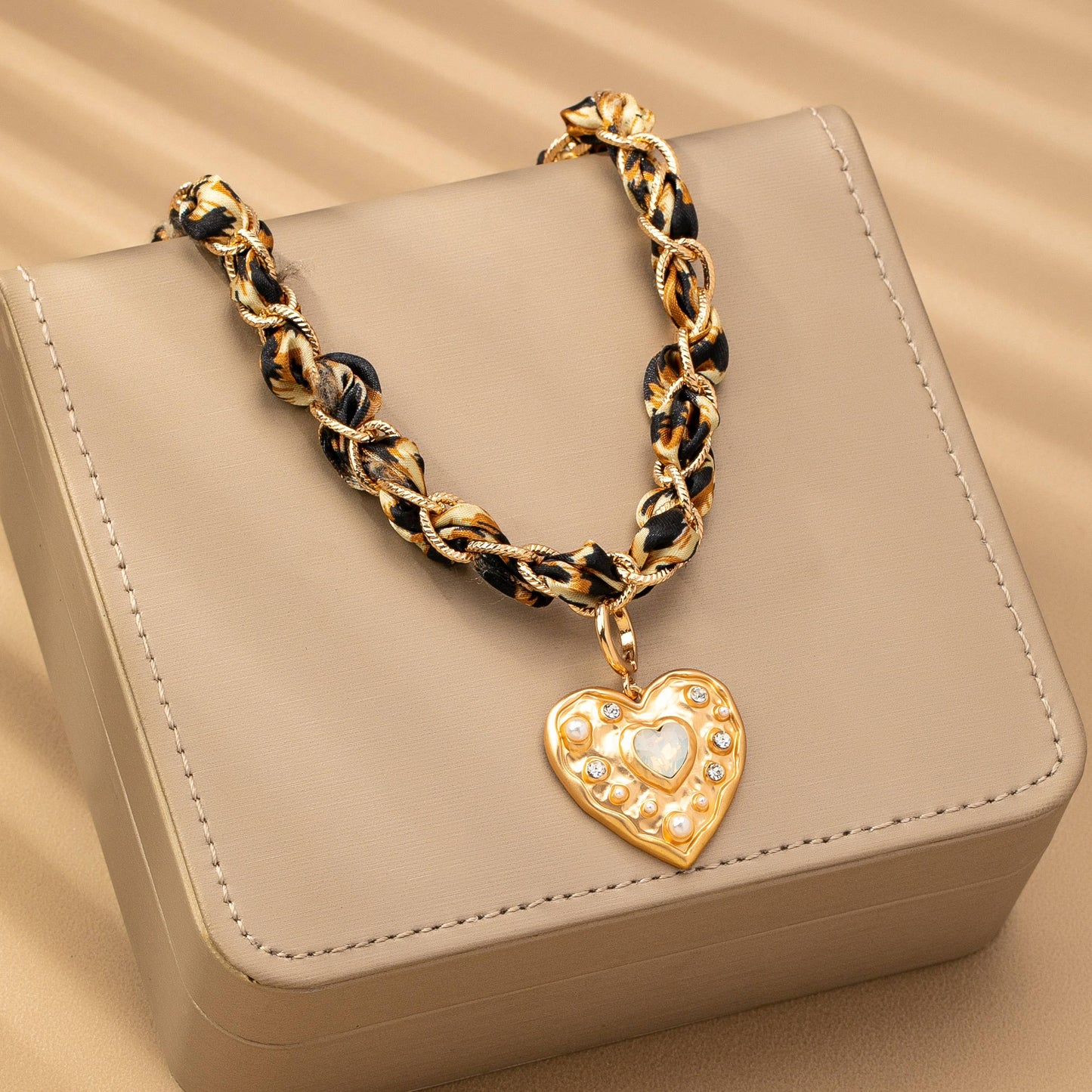 Double Cord Charm Necklace - Heart Cross Stone